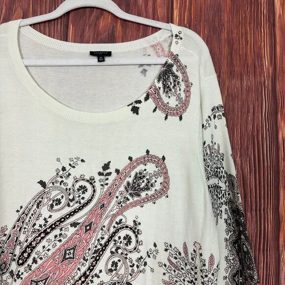 Talbots 2X Sweater Top Paisley Print 3/4 Sleeve Brown Pink Ivory Cotton Blend - Picture 5 of 7